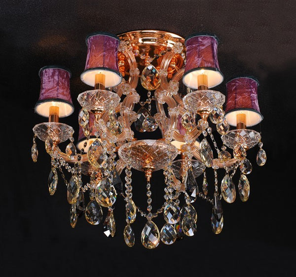 Gold plated traditional crystal Chandelier dressed with lampshades