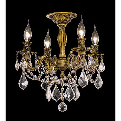 Gold Four-Light 17-Inch Semi Flush Mount with Royal Cut Clear Crystal