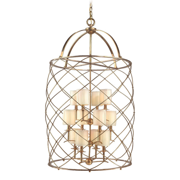 Aged Brass Twelve-Light Chandelier