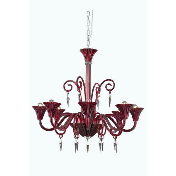 Symphony Red Eight-Light Chandelier with Elegant Cut Crystal