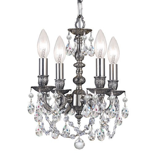 Cast Brass Pewter Four-Light Mini Chandelier with Swarovski Strass Crystal