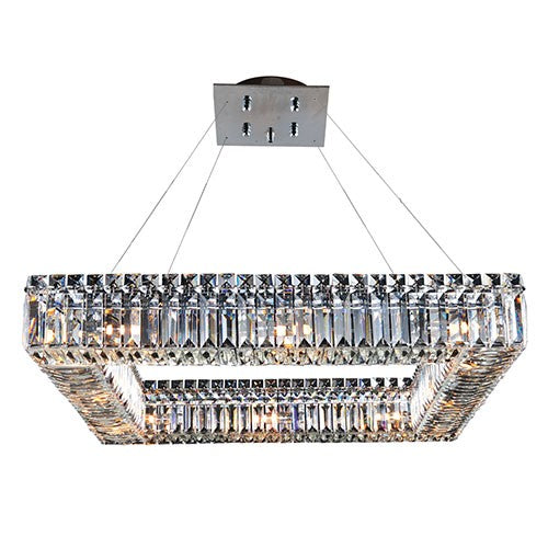 Chrome 12-Light Square Drum Pendant with Firenze Clear Crystal