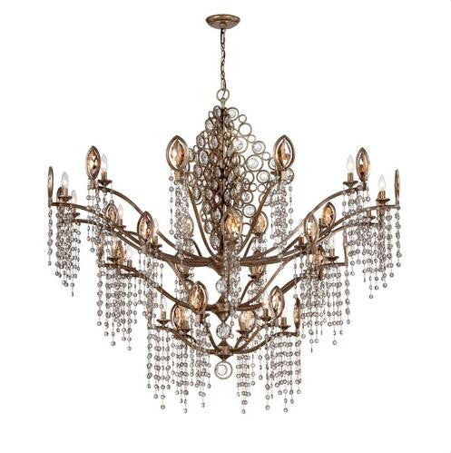 Bronze 27 Light Chandelier with Clear Crystal Shade