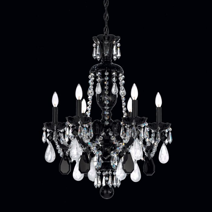 Hamilton Rock Crystal 6-Light Chandelier in Jet Black