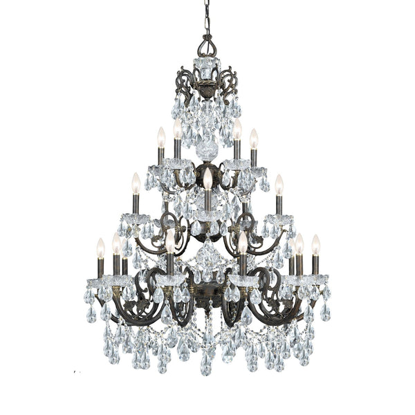 Group Manchester English Bronze Clear Crystal Twenty-Light Chandelier