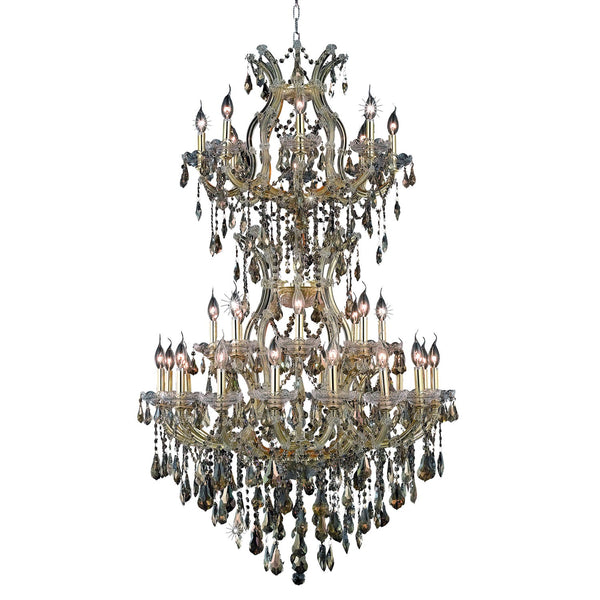 Maria Theresa Gold Thirty-Four Light 36-Inch Chandelier with Royal Cut Golden Teak Smoky Crystal