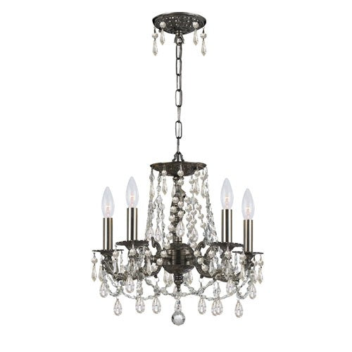 Pewter Five-Light Chandelier with Hand Polished Crystal