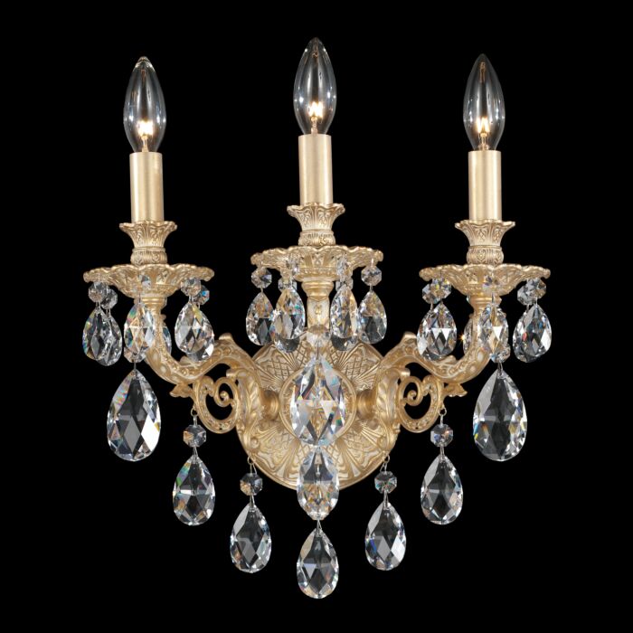 Milano 3-Light Wall Sconce in Parchment Gold with Clear Crystals From Swarovski Crystals