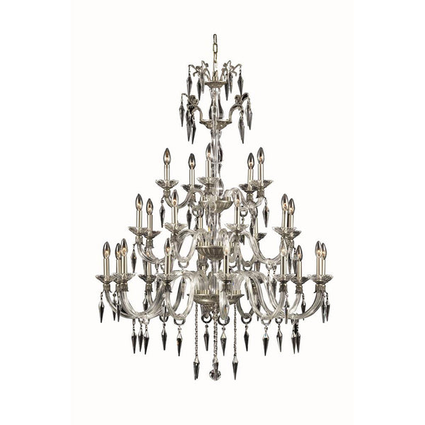 Grande Pewter 25-Light Chandelier with Elegant Cut Crystal