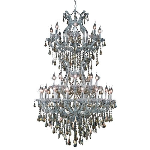 Maria Theresa Chrome Thirty-Four Light 36-Inch Chandelier with Royal Cut Golden Teak Smoky Crystal