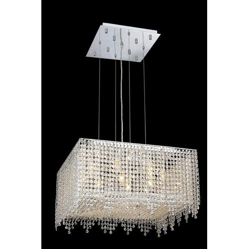 Moda Square Lace Chrome Nine-Light 22-Inch Pendant with Elegant Cut Clear Crystal