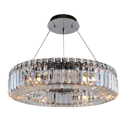 Chrome Six-Light Round Pendant with Firenze Clear Crystal