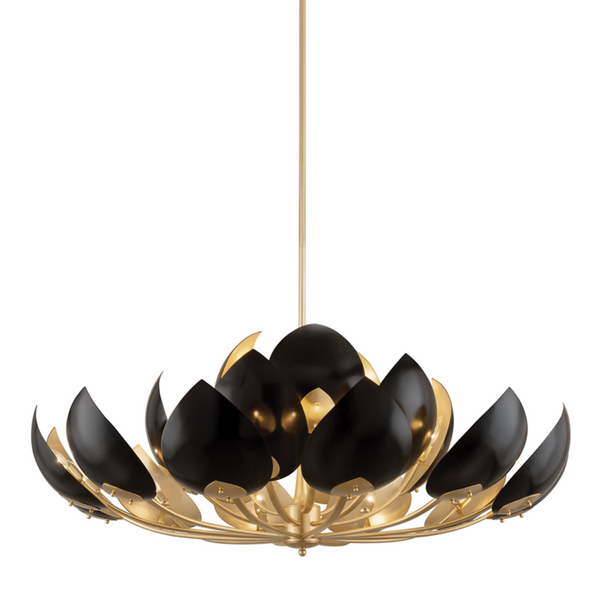 Chandelier, 21-Light, Gold Leaf/Black, Painted Black Shade, 54"W (5754-GL/BK A5LFX)