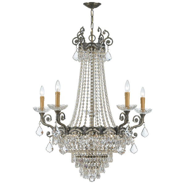 Group Majestic Historic Brass Thirteen-Light Crystal Chandelier