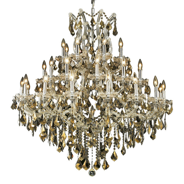 Maria Theresa Chrome Thirty-Seven Light 44-Inch Chandelier with Royal Cut Golden Teak Smoky Crystal