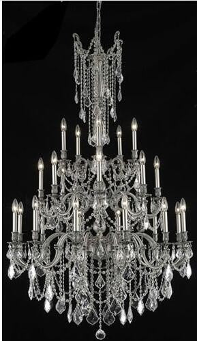 Pewter Twenty-Five Light Chandelier with Clear Royal Cut Crystals