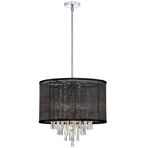 Six Light Crystal Pendant with Black Organza Drum Shade