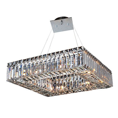 Chrome Eight-Light Square Drum Pendant with Firenze Clear Crystal