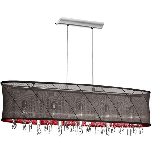 Polished Chrome Five Light Pendant with Black/Red Swirl Shade