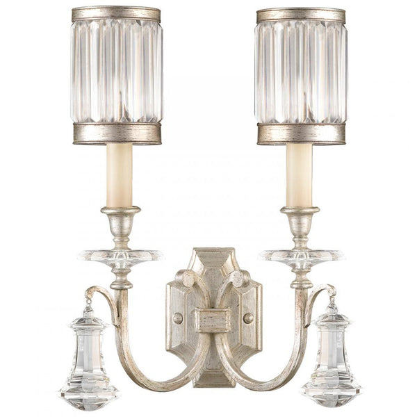 Place Wall Sconce, 2-Light, Silver Leaf, Faceted Channel-Set Crystal Shades, 19"H (583050-2ST D84D)