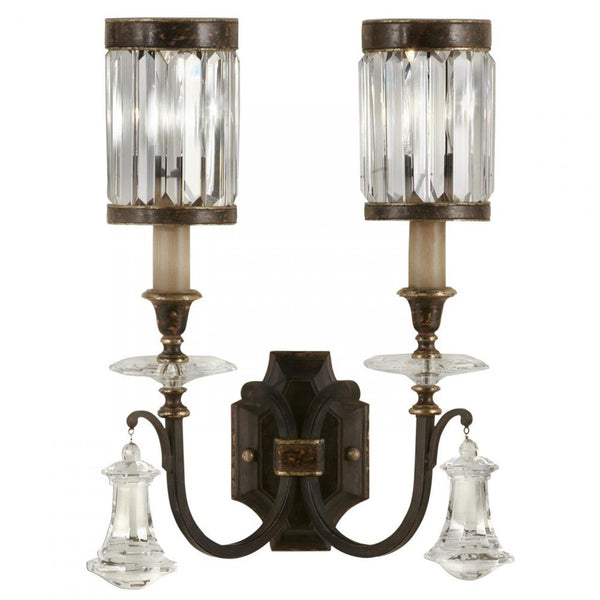 Place Wall Sconce, 2-Light, Rustic Iron, Garnet Undertones, Faceted Channel-Set Crystal Shades, 19"H (583050ST 6DLX)