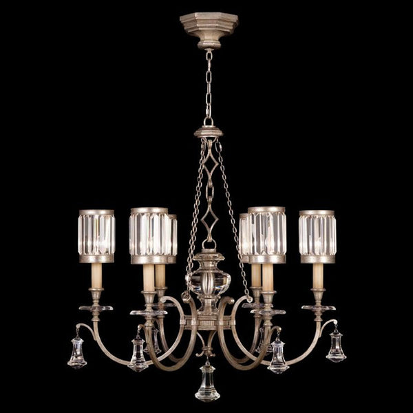 Place Chandelier, Round, 6-Light, Silver Leaf, Faceted Channel-Set Crystal Shades, 32"W (584240-2ST D84L)