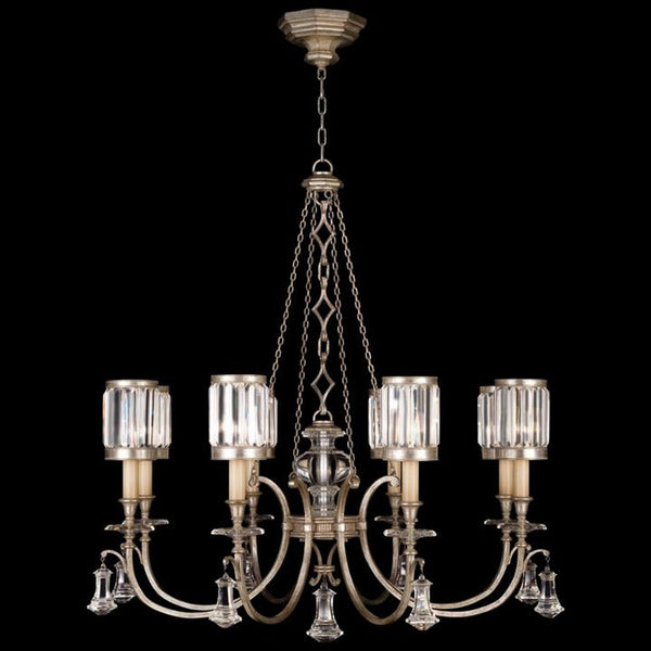 Place Chandelier, Round, 8-Light, Silver Leaf, Faceted Channel-Set Crystal Shades, 43"W (585240-2ST D84R)