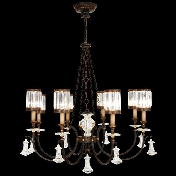 Place Chandelier, Round, 8-Light, Rustic Iron, Garnet Undertones, Faceted Channel-Set Crystal Shades, 43"W (585240ST 6DM9)