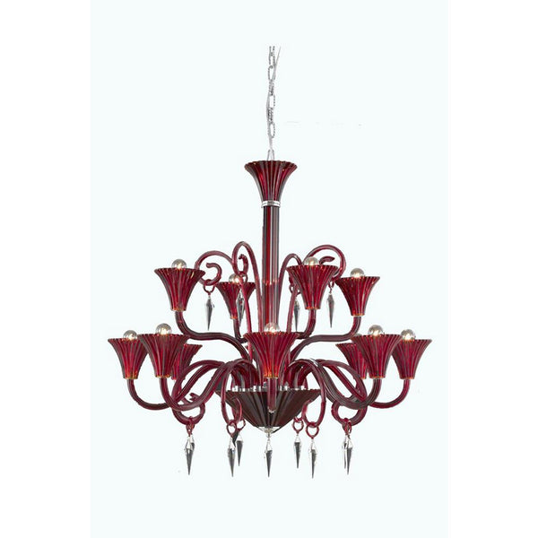 Red 12-Light Chandelier with Elegant Cut Crystal