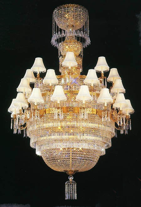 Grandeur large 3-tier 74 light Crystal Chandelier dressed with 25% full-lead crystal in the Gold finish