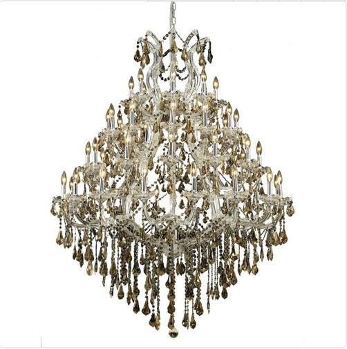 Chrome Forty-Nine Light 46-Inch Chandelier with Royal Cut Golden Teak Smoky Crystal