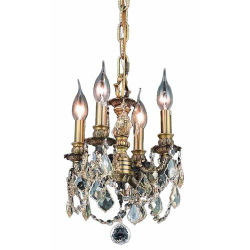 Bronze Four-Light Chandelier with Golden Teak Royal Cut Crystal