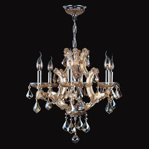 Six-Light Chrome Finish with Amber Crystal Chandelier