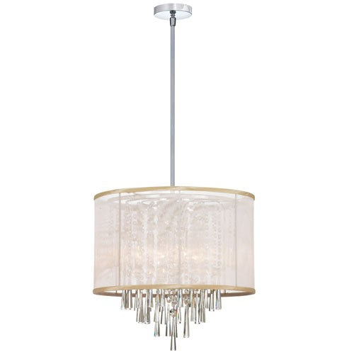 Six Light Crystal Pendant with Oyster Organza Drum Shade