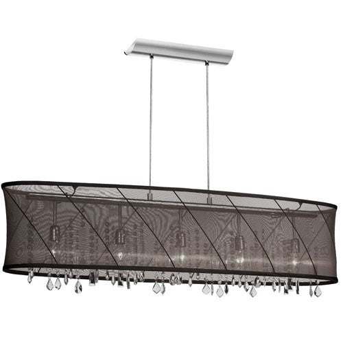 Polished Chrome Five Light Pendant with Black/Silver Shade