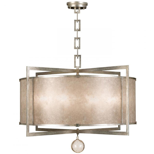 Pendant, Round, 8-Light, Muted Silver Leaf, Translucent Mica Shade, 40"W (591540-2ST 9DD4)