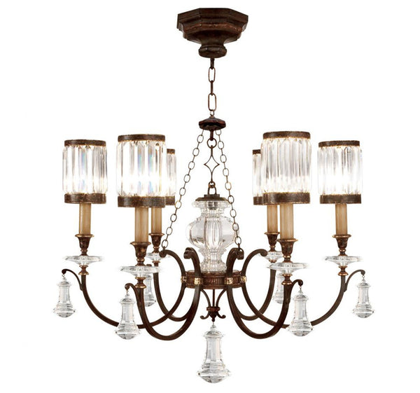 Place Chandelier, Round, 6-Light, Rustic Iron, Garnet Undertones, Faceted Channel-Set Crystal Shades, 32"W (595440ST 6DN4)