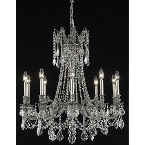 Pewter Ten-Light Chandelier with Clear Royal Cut Crystals