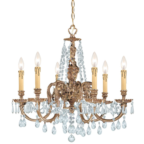 Group Novella Olde Brass Six-Light Ornate Cast Brass Chandelier with Clear Hand Cut Crystal