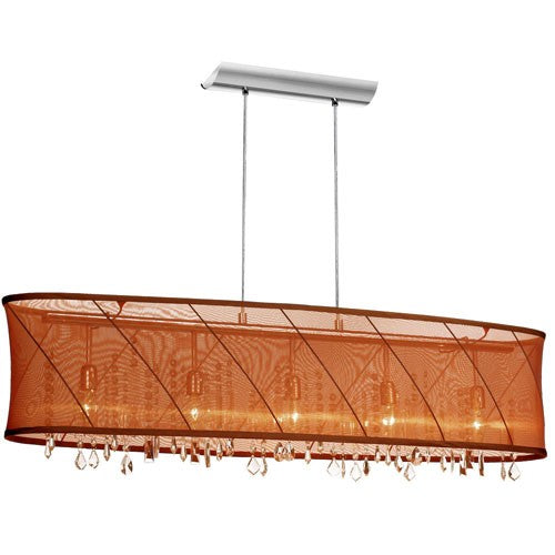 Polished Chrome Five Light Pendant with Brown/Rust Shade