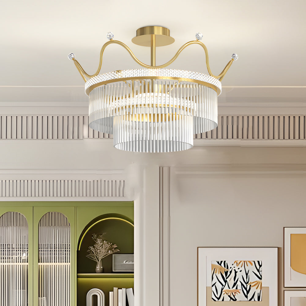 Round Crystal Crowns Three Step Dimming Luxury Postmodern Chandelier