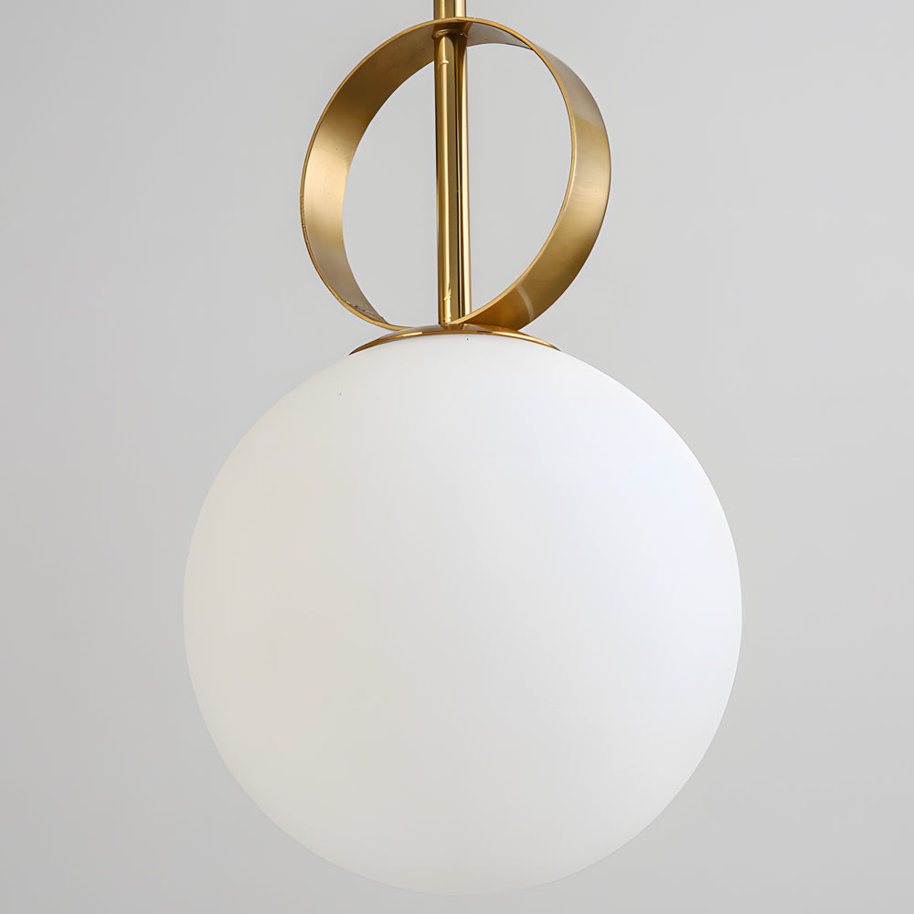 1-Light Gold Hanging Opal Glass Globe Pendant Light