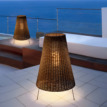 Rattan Shaded Tripod Metal and 1-Light Outdoor Floor Lamp