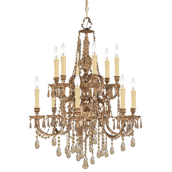 Olde Brass Golden Teak Two-Tier Chandelier