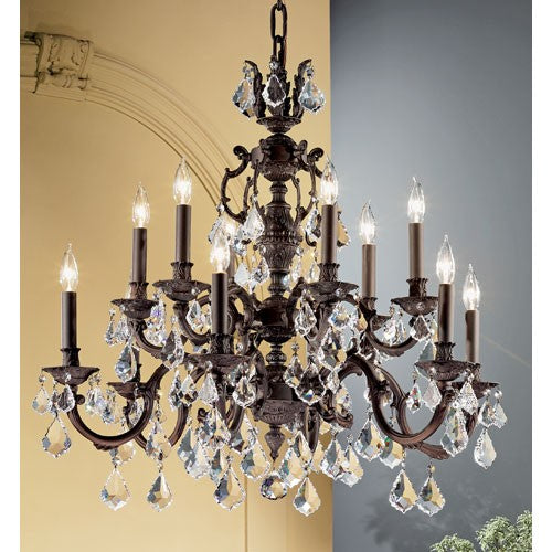 Aged Bronze Twelve-Light Chandelier