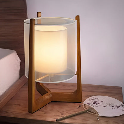 Rustic Japanese-style Wood Standing and Double Shaded LED Floor Lamp