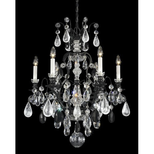 Renaissance Jet Black Seven-Light Jet Black Rock Crystal Chandelier, 23.5W x 27H x 23.5D