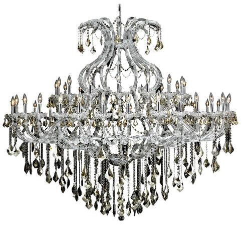 Chrome Forty-Nine Light 72-Inch Chandelier with Royal Cut Golden Teak Smoky Crystal