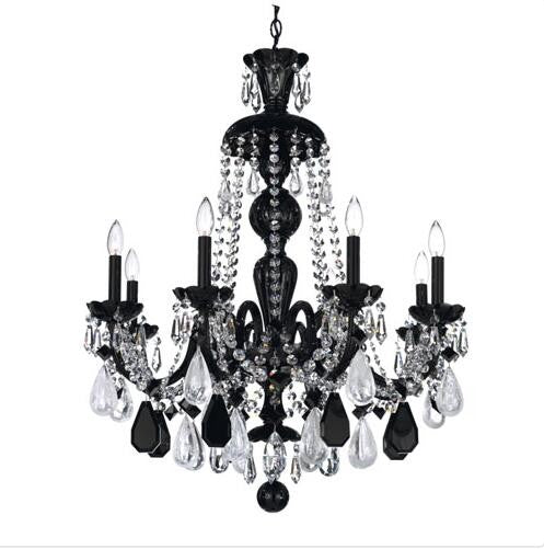 Black Eight-Light Jet Black Rock Crystal Chandelier, 28W x 35H x 28D