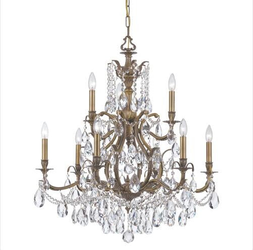 Brass Nine-Light Chandelier with Swarovski Elements